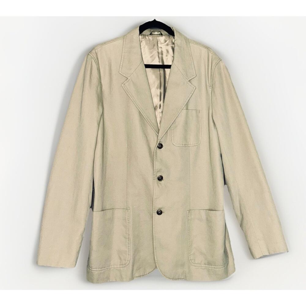 Eddie Bauer Sport Coat Blazer Jacket Mens Large Khaki Three-Button 100% Cotton